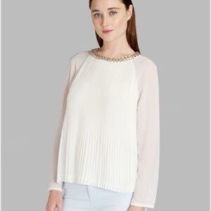 Ted Baker Lovina Bejeweled Accordion Pleated Long Sleeve Blouse Size 3 (US 8)